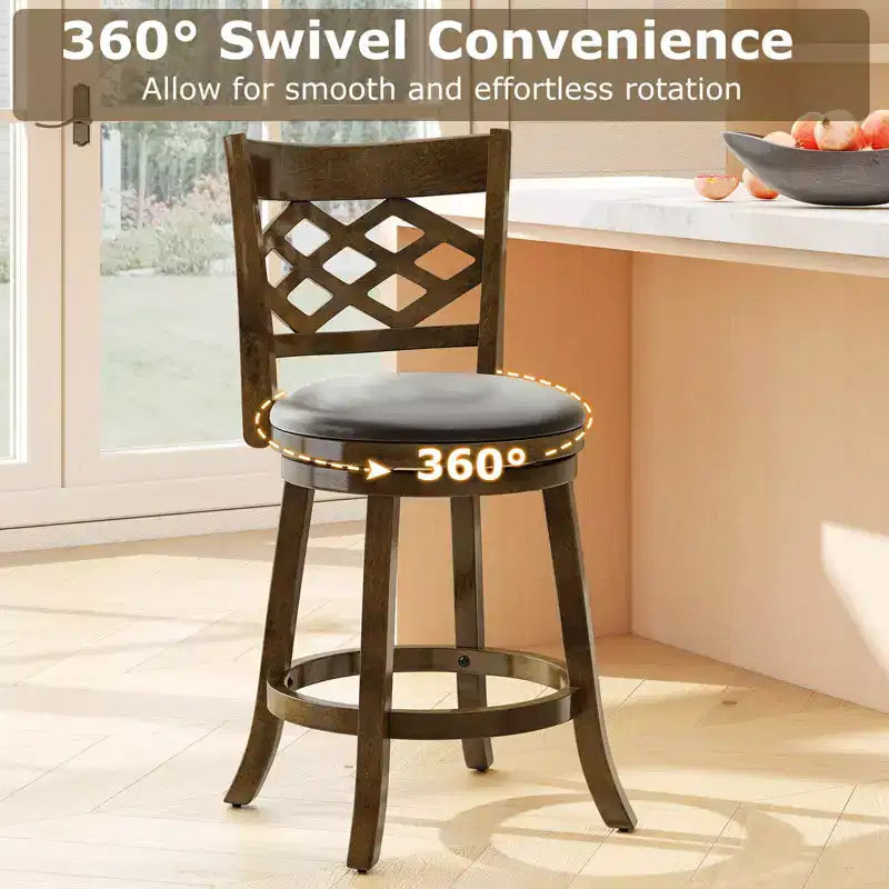Lot de 2/4 tabourets de bar hauteur comptoir Costway 26 avec structure en bois d'hévéa, assise rembourrée