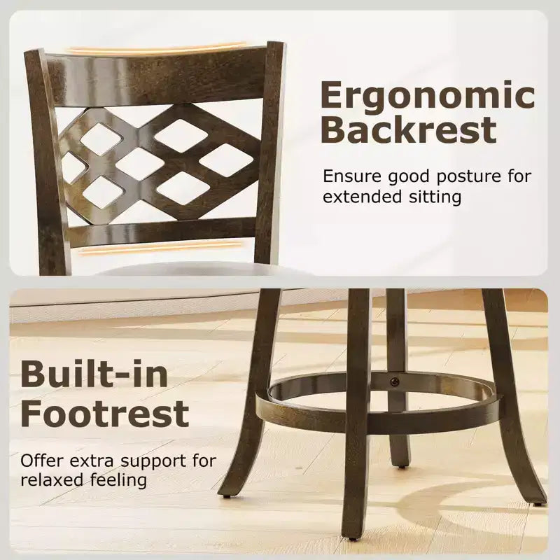 Lot de 2/4 tabourets de bar hauteur comptoir Costway 26 avec structure en bois d'hévéa, assise rembourrée