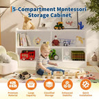 Étagère en bois à 5 sections et 2 niveaux pour enfants, bibliothèque de rangement ouverte pour jouets, pour salle de jeux, chambre de bébé, salle de classe et jardin d'enfants