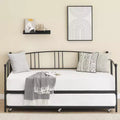 Twin Daybed [with Trundle]  Sturdy Metal with Steel Slat Support, Arched Headboard, Sofa Bed  for Living Room, Bedroom, Guest Room  [Color]