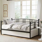 Lit de repos gigogne simple en métal robuste avec support à lattes en acier, tête de lit arquée, canapé-lit pour salon, chambre, chambre d'amis [Couleur]