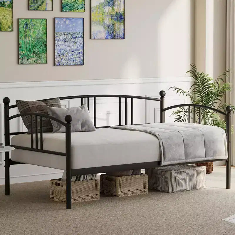 Lit de repos gigogne simple en métal robuste avec support à lattes en acier, tête de lit arquée, canapé-lit pour salon, chambre, chambre d'amis [Couleur]