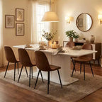 FurnitureR 7 Piece Dining Table Set for 6, Modern MDF Dining Table with 6 Suede Upholstered Chairs, Metal Legs Kitchen Dining Room Table Set for Home