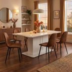Ensemble de salle à manger 7 pièces FurnitureR pour 6 personnes, table à manger moderne en MDF avec 6 chaises rembourrées en suède, ensemble de table de cuisine et salle à manger avec pieds en métal pour la maison