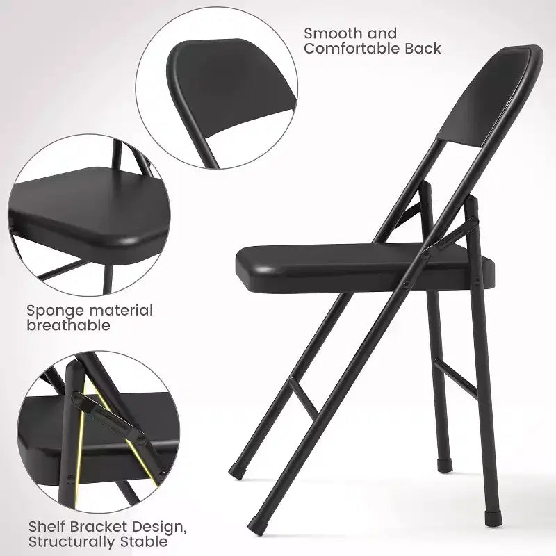 Chaises pliantes rembourrées avec coussin, chaises en métal à double renfort robustes de 158 kg, empilables et portables pour usage domestique