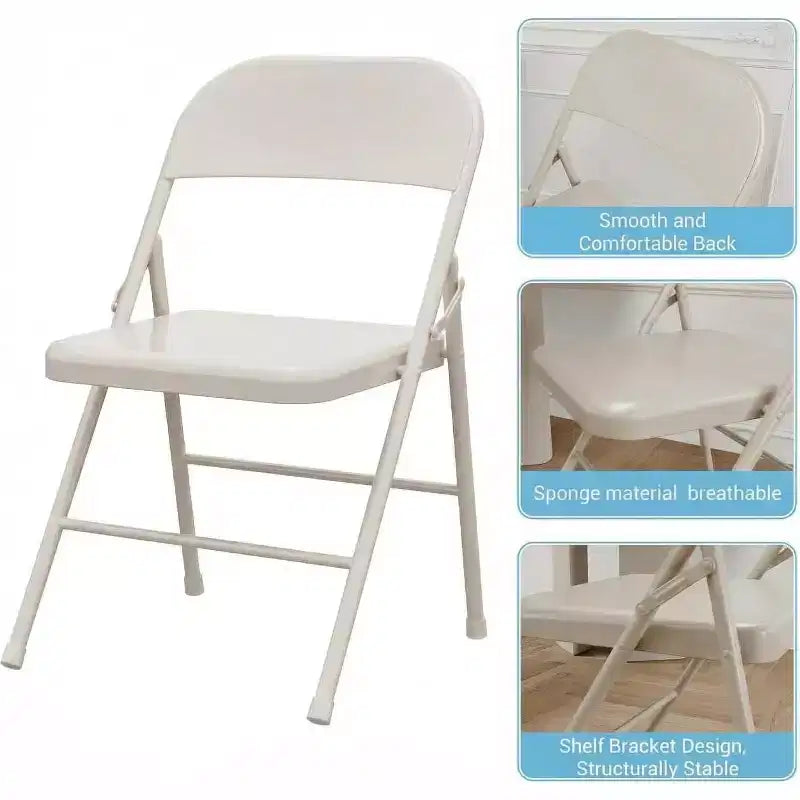 Chaises pliantes rembourrées avec coussin, chaises en métal à double renfort robustes de 158 kg, empilables et portables pour usage domestique
