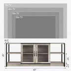 Meuble TV industriel pour téléviseurs jusqu'à 65 / 75 pouces, meuble de divertissement rustique avec armoire à double porte grillagée et étagères ouvertes, console multimédia pour salon