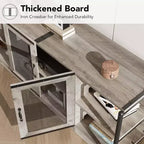 Meuble TV industriel pour téléviseurs jusqu'à 65 / 75 pouces, meuble de divertissement rustique avec armoire à double porte grillagée et étagères ouvertes, console multimédia pour salon