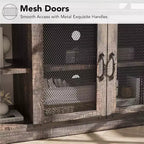 Meuble TV industriel pour téléviseurs jusqu'à 65 / 75 pouces, meuble de divertissement rustique avec armoire à double porte grillagée et étagères ouvertes, console multimédia pour salon