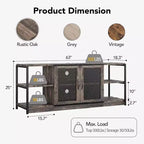 Meuble TV industriel pour téléviseurs jusqu'à 65 / 75 pouces, meuble de divertissement rustique avec armoire à double porte grillagée et étagères ouvertes, console multimédia pour salon