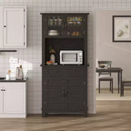 Garde-manger de cuisine autoportant de 72 po de haut – 2 portes vitrées, 2 portes en bois, tiroir, étagères réglables