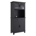 72 Tall Freestanding Kitchen Pantry Storage Cabinet  2 Glass Doors, 2 Wooden Doors, Drawer, Adjustable Shelves