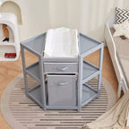 Table à langer d'angle, Station à langer pour bébé avec tiroir de rangement et panier à linge, Organiseur de table à langer multifonctionnel