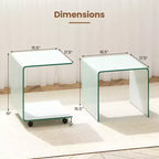 Costway Table d'appoint en C 1/2 pièce avec étagère à 2 niveaux, 4 roulettes pivotantes verrouillables pour salon transparent/blanc