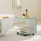 Costway Table d'appoint en C 1/2 pièce avec étagère à 2 niveaux, 4 roulettes pivotantes verrouillables pour salon transparent/blanc