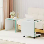 Costway Table d'appoint en C 1/2 pièce avec étagère à 2 niveaux, 4 roulettes pivotantes verrouillables pour salon transparent/blanc