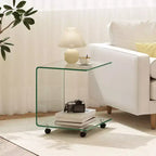 Costway Table d'appoint en C 1/2 pièce avec étagère à 2 niveaux, 4 roulettes pivotantes verrouillables pour salon transparent/blanc