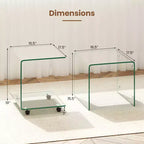 Costway Table d'appoint en C 1/2 pièce avec étagère à 2 niveaux, 4 roulettes pivotantes verrouillables pour salon transparent/blanc