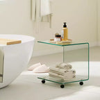 Costway Table d'appoint en C 1/2 pièce avec étagère à 2 niveaux, 4 roulettes pivotantes verrouillables pour salon transparent/blanc
