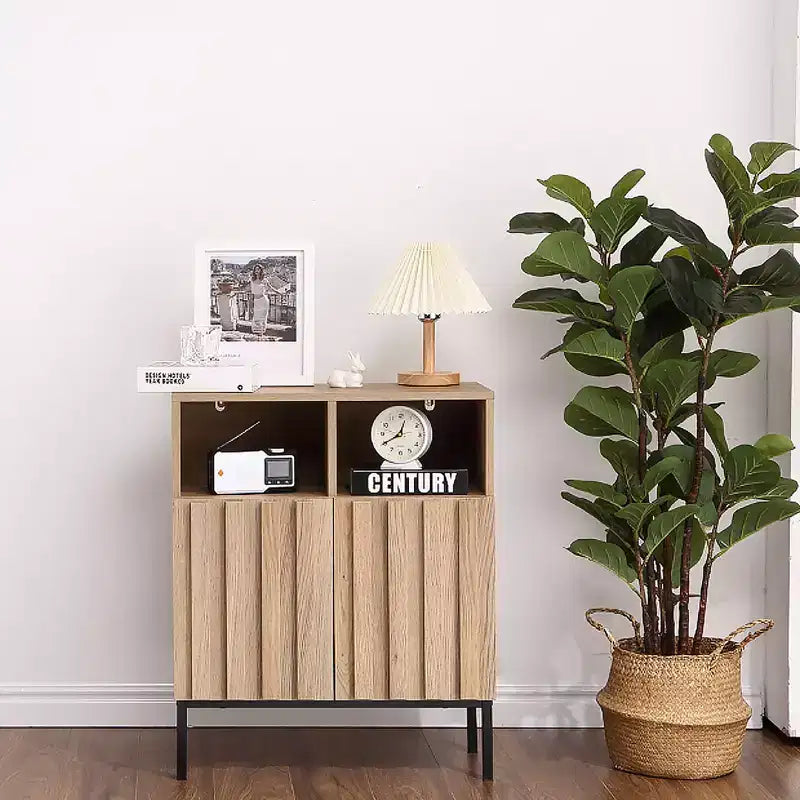 Meuble Buffet de Rangement, Buffet avec 2 Portes Cannelées, Table Bar à Café en Bois pour Entrée, Couloir, Cuisine, Salle à Manger, Salon