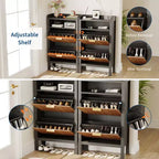 Meuble de Rangement à Chaussures avec 2 Tiroirs Basculants, Meuble à Chaussures Étroit Cannelé sur Pieds, Armoire Autonome Cachée pour Entrée et Couloir