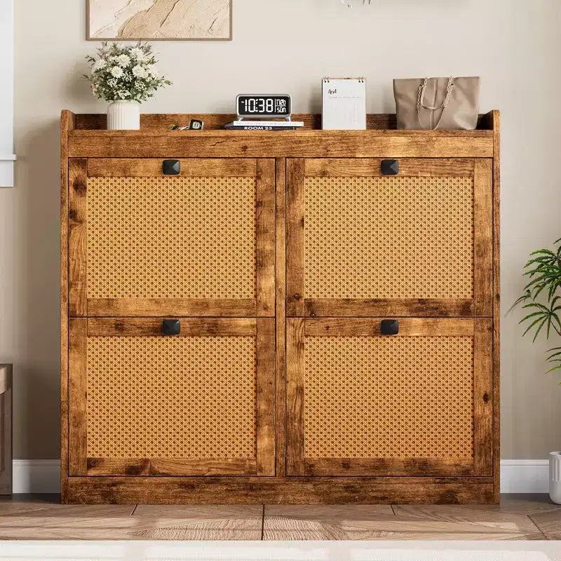 Meuble à chaussures avec 4 tiroirs à bascule profonds, armoire de rangement pour chaussures autoportante en bois, organisateur de chaussures, rangement à chaussures caché pour entrée, couloir, lot de 2