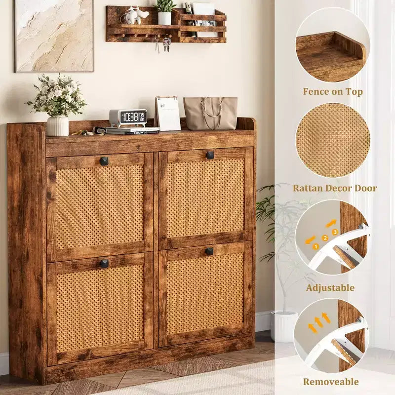 Meuble à chaussures avec 4 tiroirs à bascule profonds, armoire de rangement pour chaussures autoportante en bois, organisateur de chaussures, rangement à chaussures caché pour entrée, couloir, lot de 2