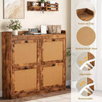 Meuble à chaussures avec 4 tiroirs à bascule profonds, armoire de rangement pour chaussures autoportante en bois, organisateur de chaussures, rangement à chaussures caché pour entrée, couloir, lot de 2