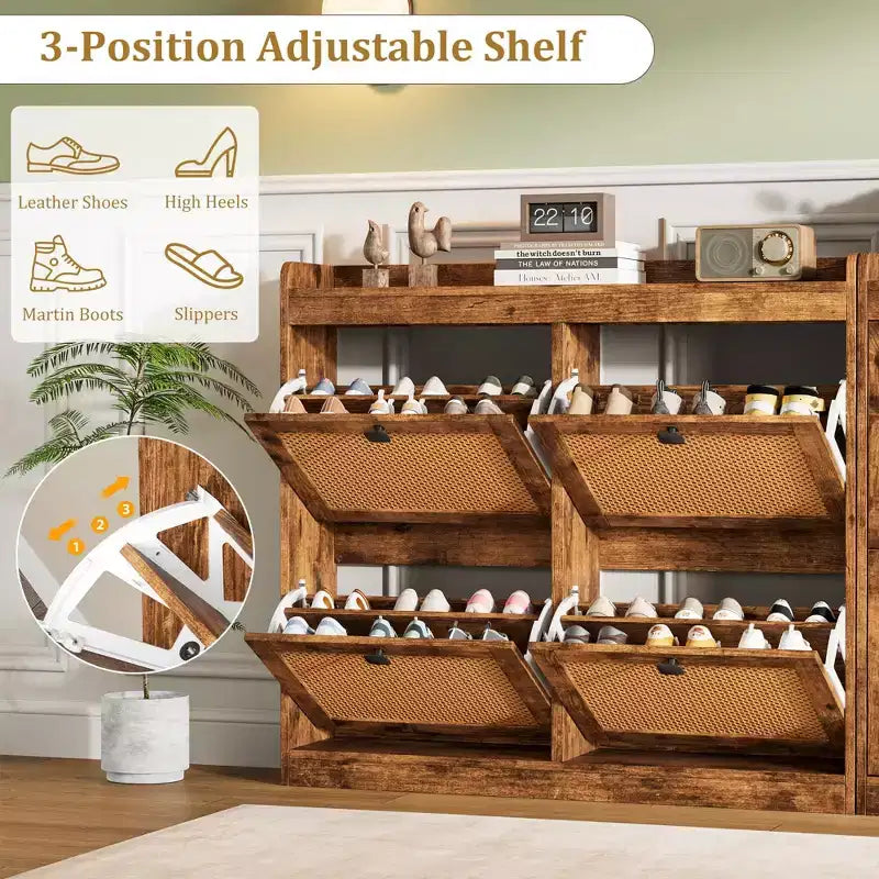 Meuble à chaussures avec 4 tiroirs à bascule profonds, armoire de rangement pour chaussures autoportante en bois, organisateur de chaussures, rangement à chaussures caché pour entrée, couloir, lot de 2