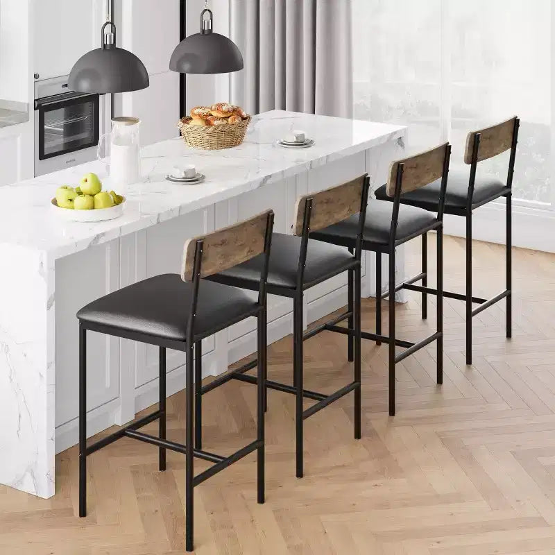 Acekool Lot de 4 tabourets de bar hauteur comptoir 65 cm en similicuir avec dossier et repose-pieds pour îlot de cuisine