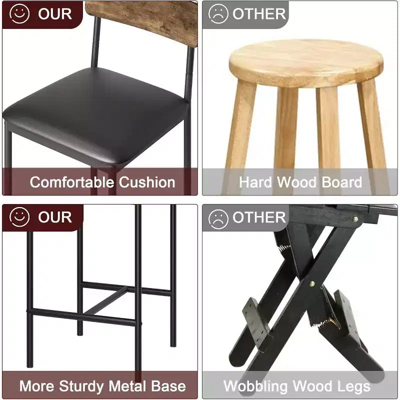 Acekool Lot de 4 tabourets de bar hauteur comptoir 65 cm en similicuir avec dossier et repose-pieds pour îlot de cuisine