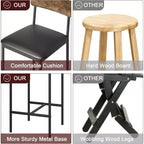 Acekool Lot de 4 tabourets de bar hauteur comptoir 65 cm en similicuir avec dossier et repose-pieds pour îlot de cuisine