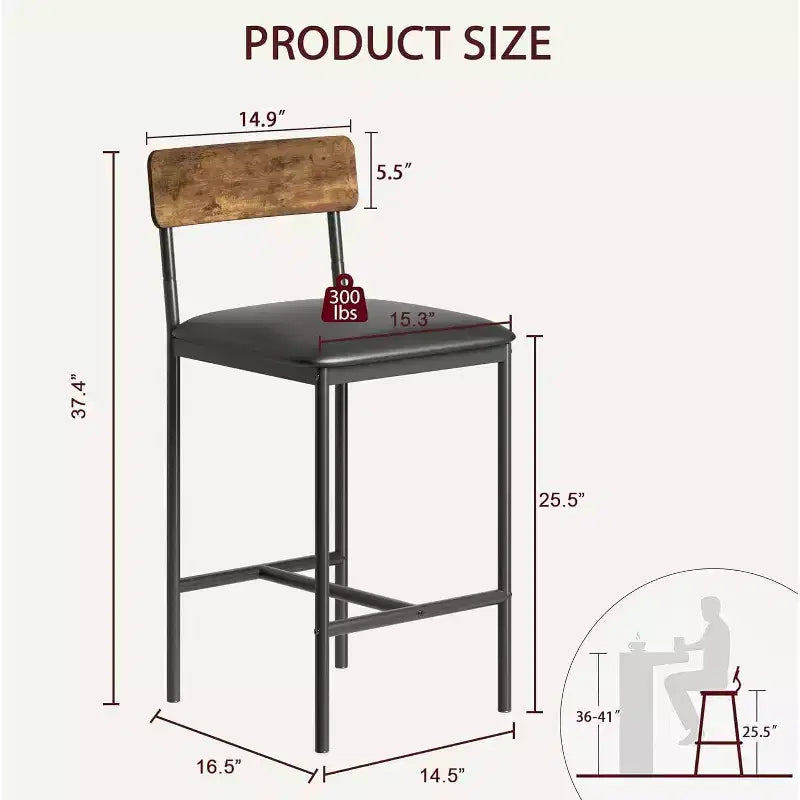Acekool Lot de 4 tabourets de bar hauteur comptoir 65 cm en similicuir avec dossier et repose-pieds pour îlot de cuisine
