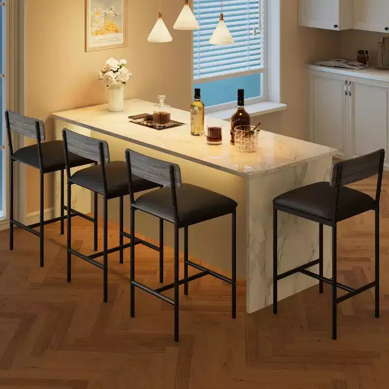 Acekool Lot de 4 tabourets de bar hauteur comptoir 65 cm en similicuir avec dossier et repose-pieds pour îlot de cuisine