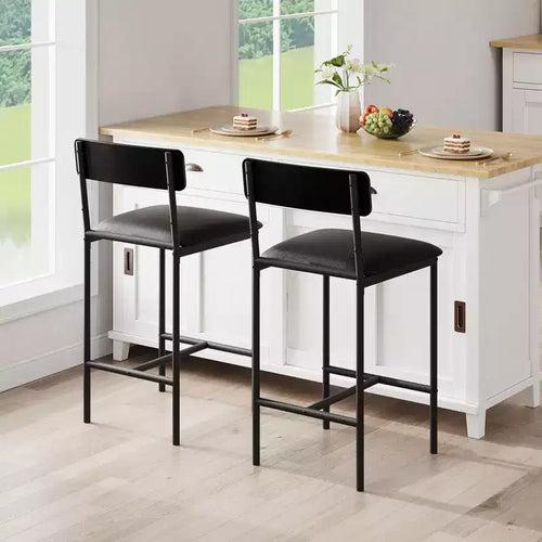 Acekool Lot de 4 tabourets de bar hauteur comptoir 65 cm en similicuir avec dossier et repose-pieds pour îlot de cuisine