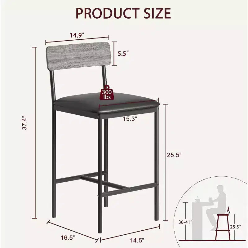 Acekool Lot de 4 tabourets de bar hauteur comptoir 65 cm en similicuir avec dossier et repose-pieds pour îlot de cuisine