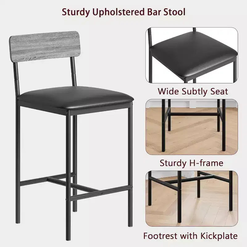 Acekool Lot de 4 tabourets de bar hauteur comptoir 65 cm en similicuir avec dossier et repose-pieds pour îlot de cuisine