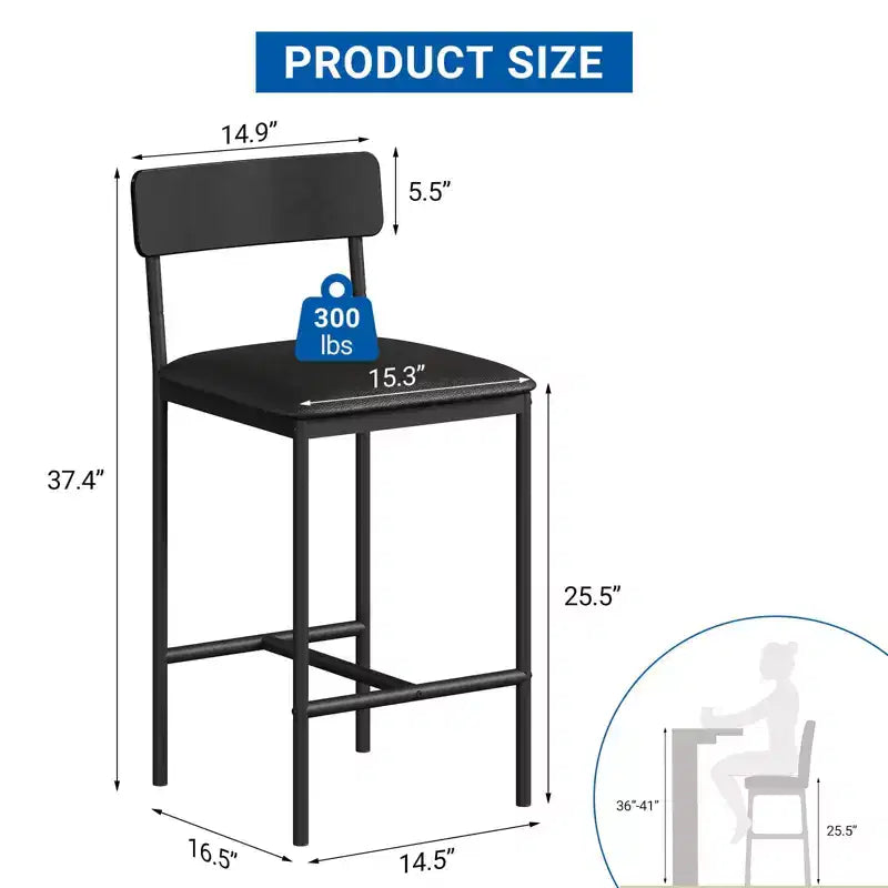 Acekool Lot de 4 tabourets de bar hauteur comptoir 65 cm en similicuir avec dossier et repose-pieds pour îlot de cuisine
