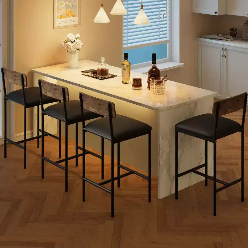 Acekool Lot de 4 tabourets de bar hauteur comptoir 65 cm en similicuir avec dossier et repose-pieds pour îlot de cuisine