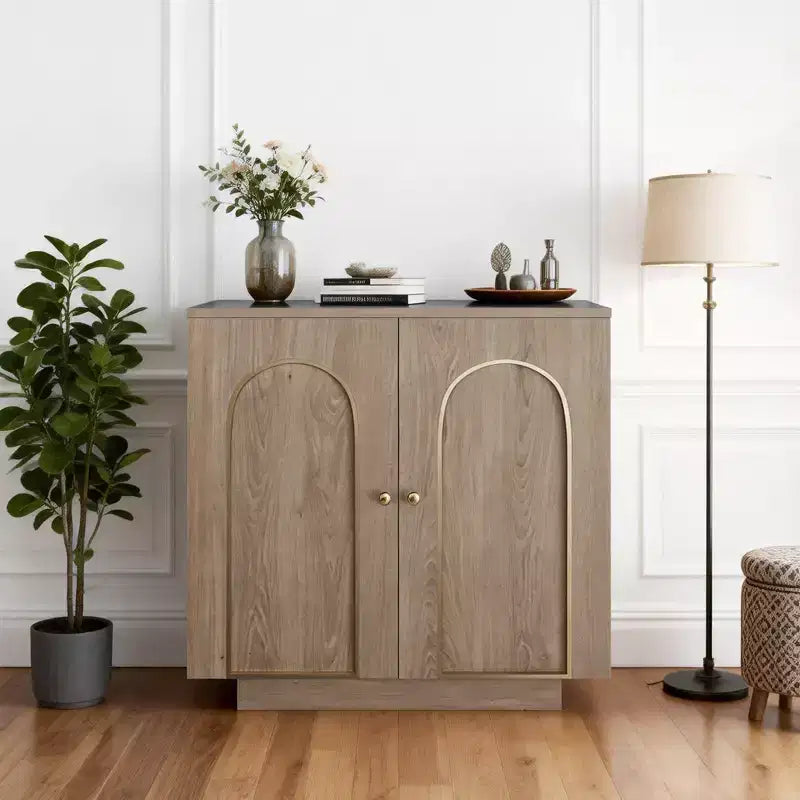 Clihome Meuble d'appoint de 77 cm de haut avec 1 étagère et charnières à fermeture douce, portes cintrées