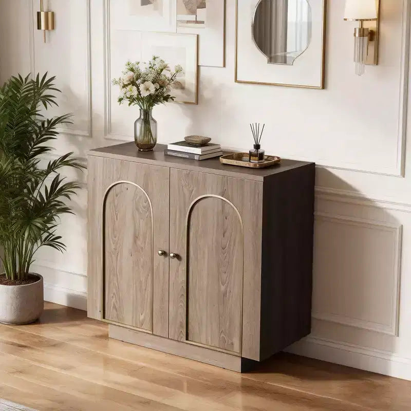 Clihome Meuble d'appoint de 77 cm de haut avec 1 étagère et charnières à fermeture douce, portes cintrées