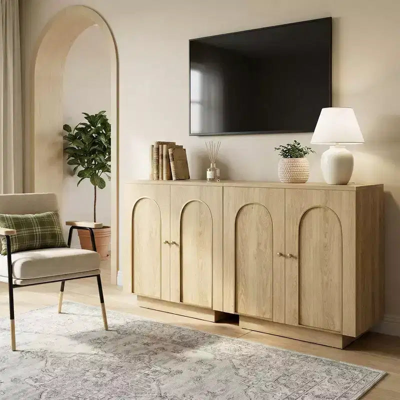 Clihome Meuble d'appoint de 77 cm de haut avec 1 étagère et charnières à fermeture douce, portes cintrées