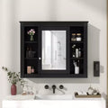 AMMER 35 x 28 Wall Mounted Bathroom Storage Cabinet, Modern Bathroom Wall Cabinet with Mirror, Mirror Cabinet with 6 Open Shelves, Black