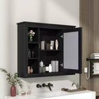 AMMER Armoire de Salle de Bain Murale 35 x 28, Armoire Murale de Salle de Bain Moderne avec Miroir, Armoire à Miroir avec 6 Étagères Ouvertes, Noir