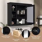 AMMER Armoire de Salle de Bain Murale 35 x 28, Armoire Murale de Salle de Bain Moderne avec Miroir, Armoire à Miroir avec 6 Étagères Ouvertes, Noir