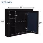 AMMER Armoire de Salle de Bain Murale 35 x 28, Armoire Murale de Salle de Bain Moderne avec Miroir, Armoire à Miroir avec 6 Étagères Ouvertes, Noir