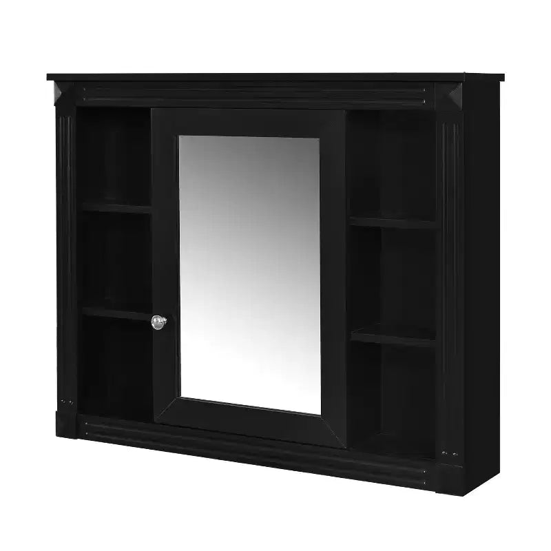 AMMER Armoire de Salle de Bain Murale 35 x 28, Armoire Murale de Salle de Bain Moderne avec Miroir, Armoire à Miroir avec 6 Étagères Ouvertes, Noir