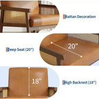 Fauteuil d'appoint en rotin - Fauteuil Bouclé, Fauteuil de lecture rembourré avec cadre en bois, Dossier haut, Fauteuil de loisirs pour salon et chambre à coucher