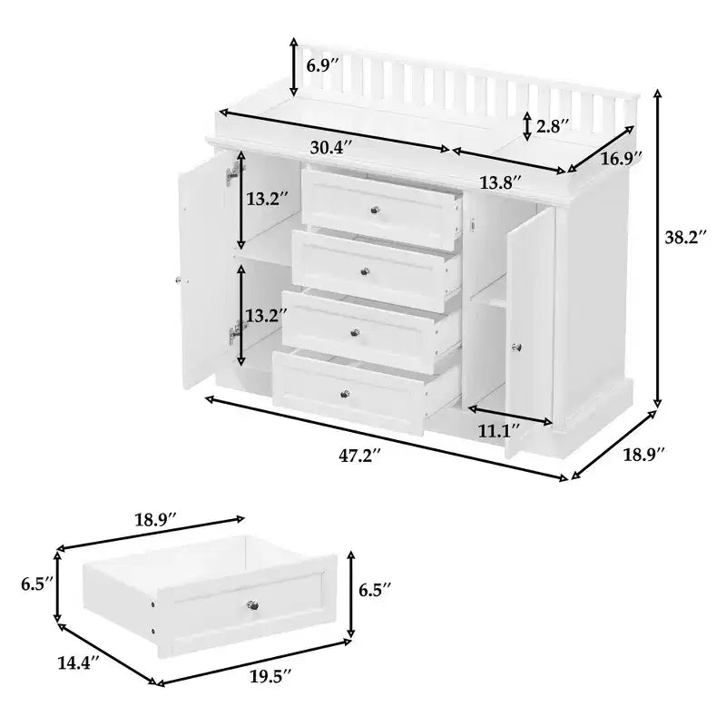 Commode à langer blanche Famapy - Organisateur de chambre d'enfant spacieux avec tiroirs et armoires pour couches, vêtements et jouets
