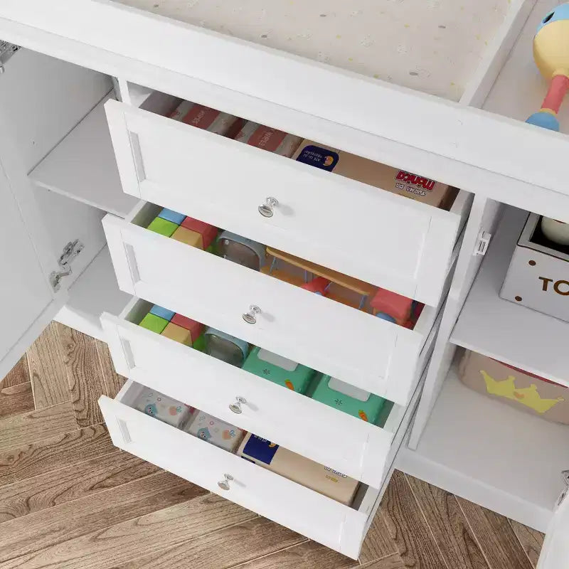 Commode à langer blanche Famapy - Organisateur de chambre d'enfant spacieux avec tiroirs et armoires pour couches, vêtements et jouets